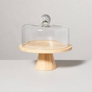 11.5" Wooden Cake Stand with Glass Cloche -‎ Hearth & Hand with Magnolia NEW